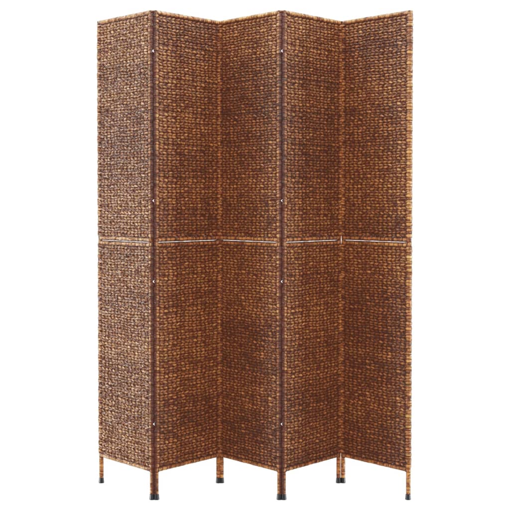 5-Panel Brown Room Divider 205x180 cm - Water Hyacinth Elegance
