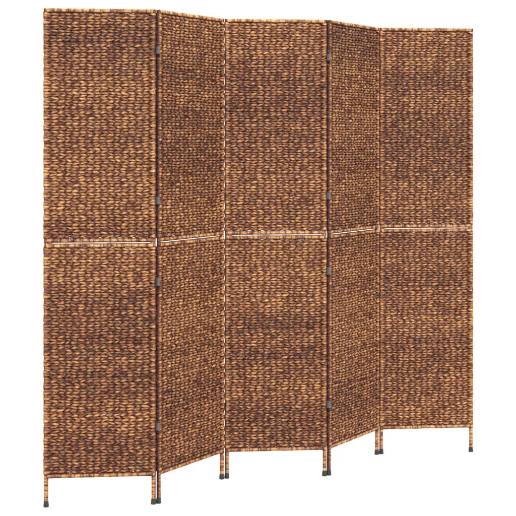 5-Panel Brown Room Divider 205x180 cm - Water Hyacinth Elegance