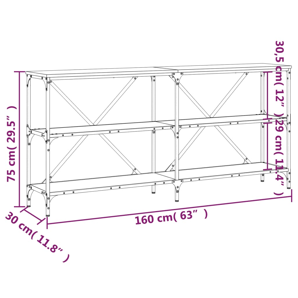 Sonoma Grey Console Table 160x30x75 cm - Engineered Wood & Iron