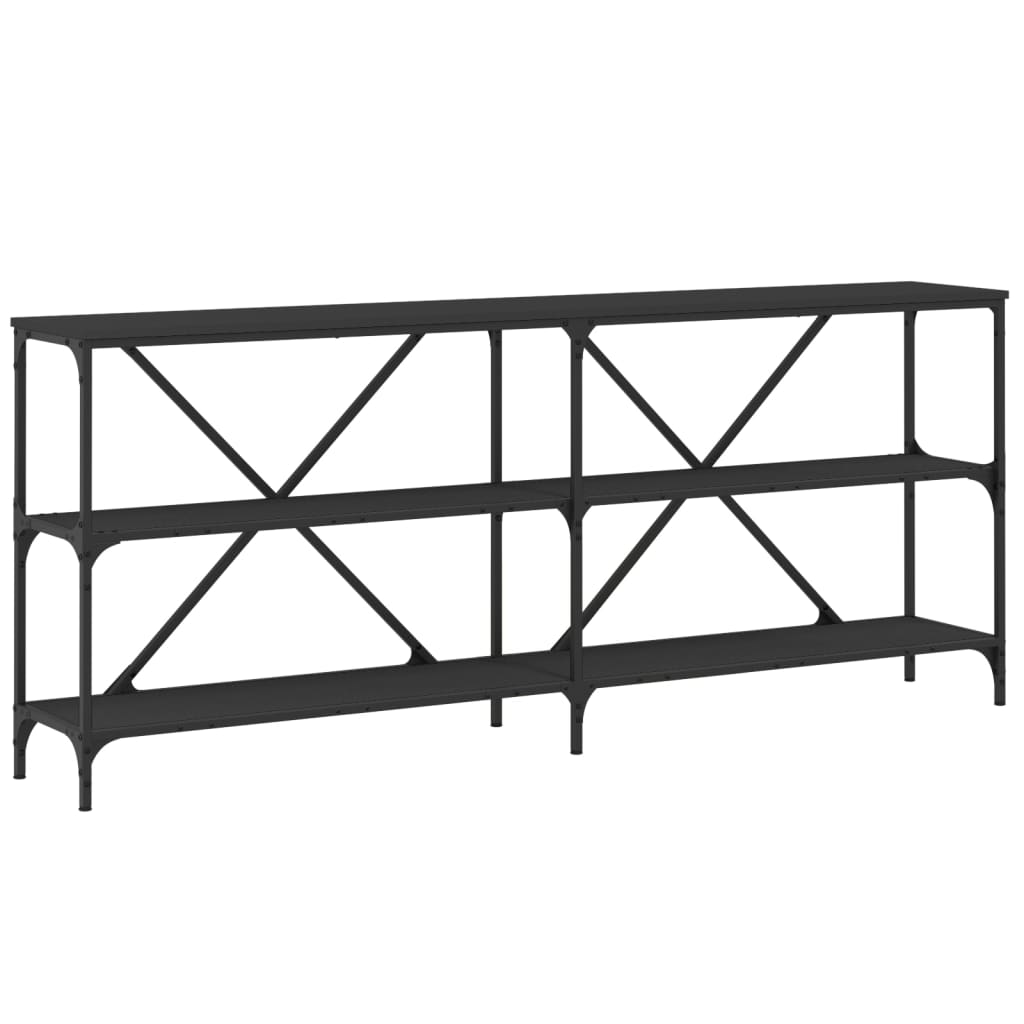 Black Engineered Wood & Iron Console Table - 180x30x75 cm