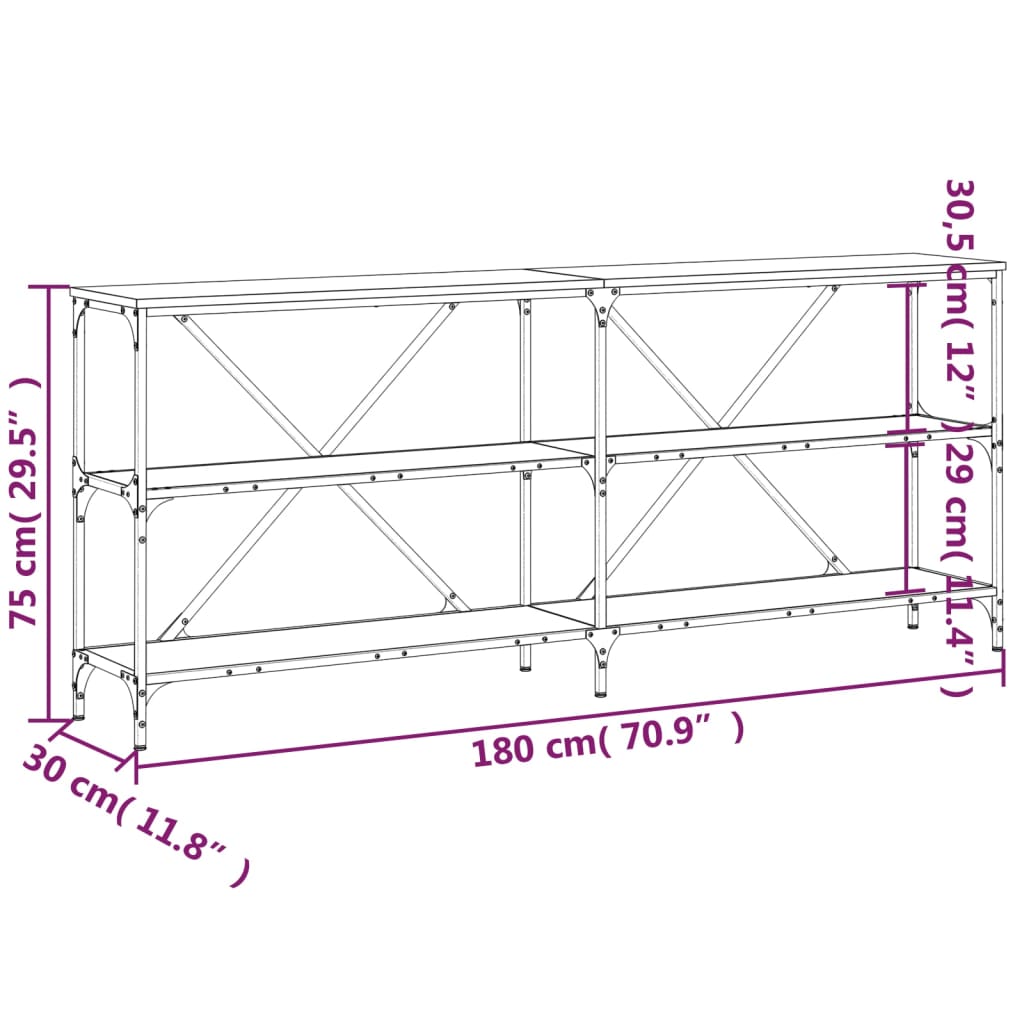 Black Engineered Wood & Iron Console Table - 180x30x75 cm
