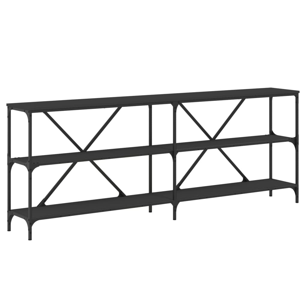 Black Engineered Wood & Iron Console Table - 200x30x75 cm