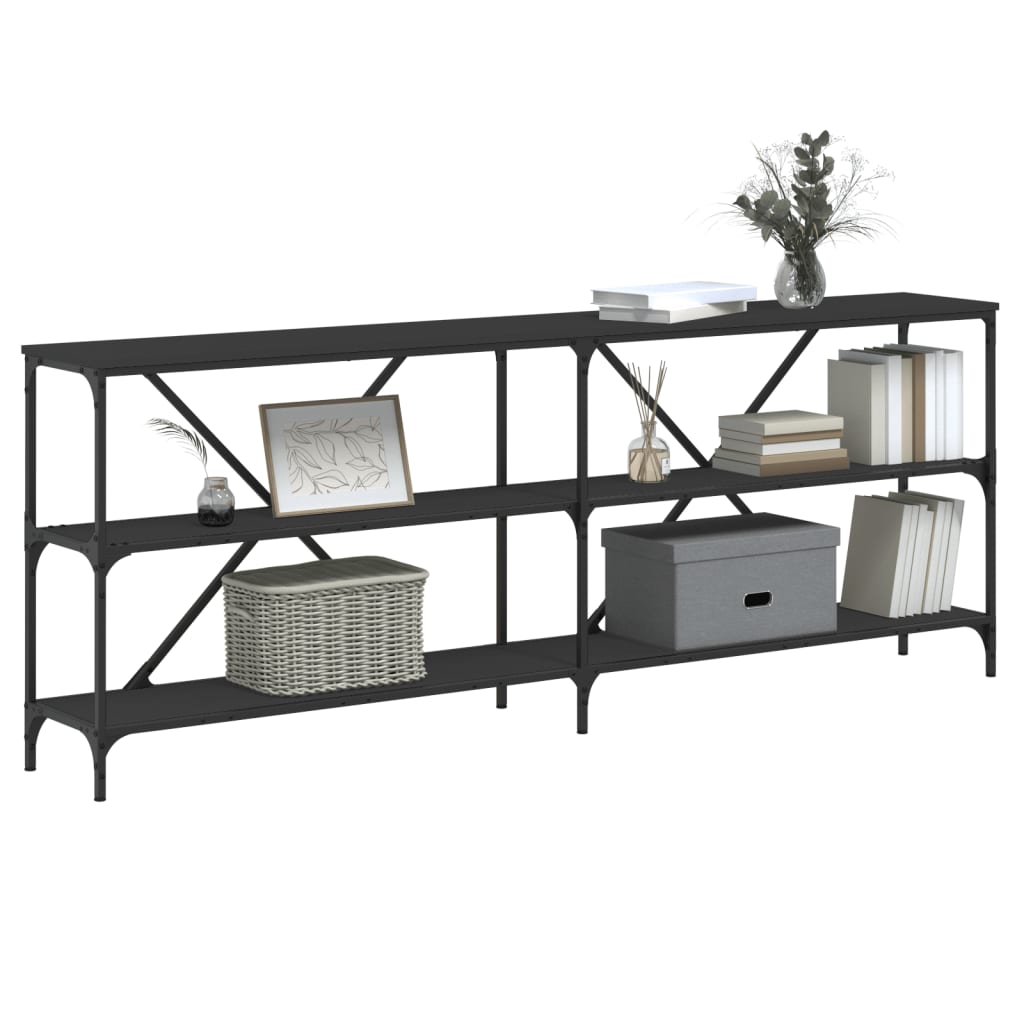 Black Engineered Wood & Iron Console Table - 200x30x75 cm