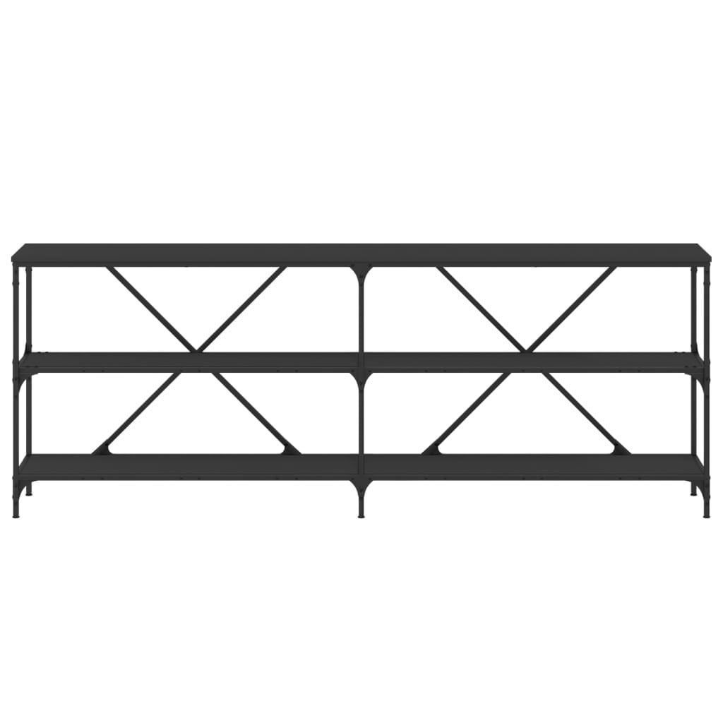 Black Engineered Wood & Iron Console Table - 200x30x75 cm
