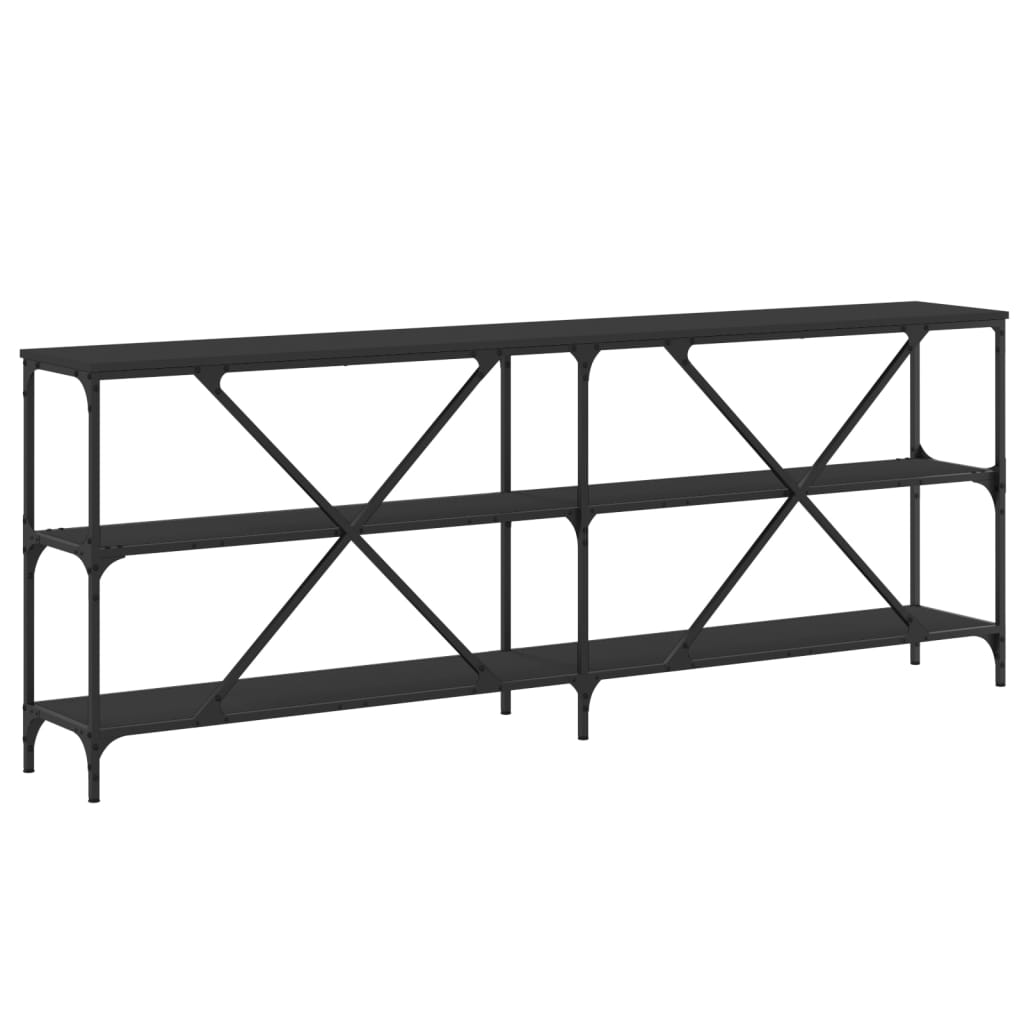 Black Engineered Wood & Iron Console Table - 200x30x75 cm