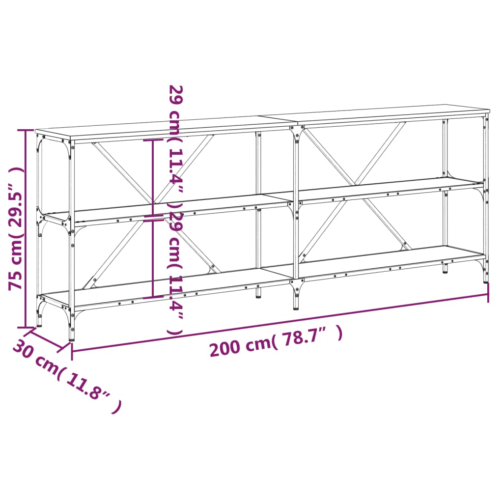 Black Engineered Wood & Iron Console Table - 200x30x75 cm