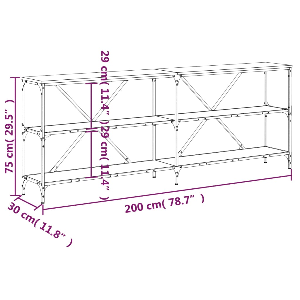 Sonoma Grey Console Table 200x30x75 cm - Engineered Wood & Iron