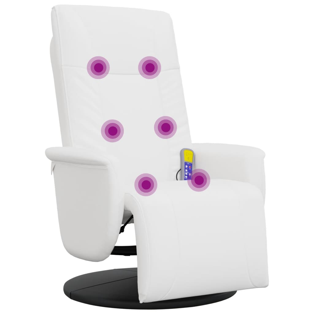 Massage Recliner Chair with Footrest White Faux Leather