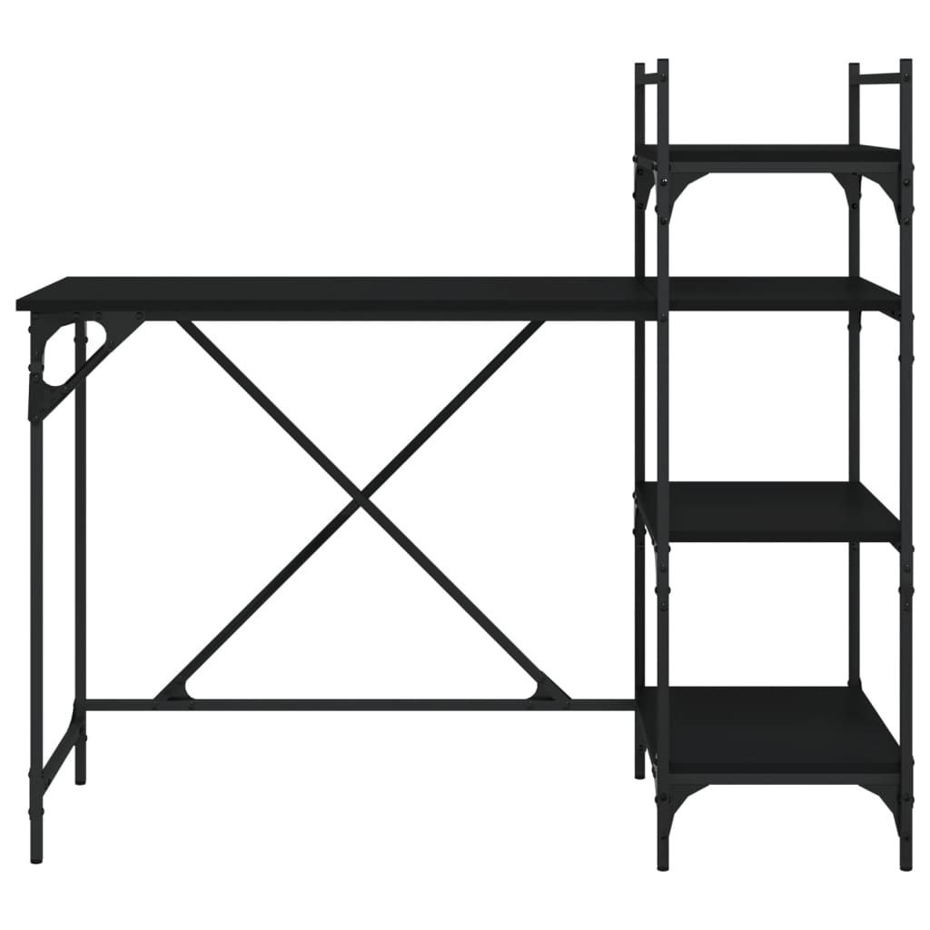 Sleek Black Computer Desk with Shelves - 120x47x109 cm