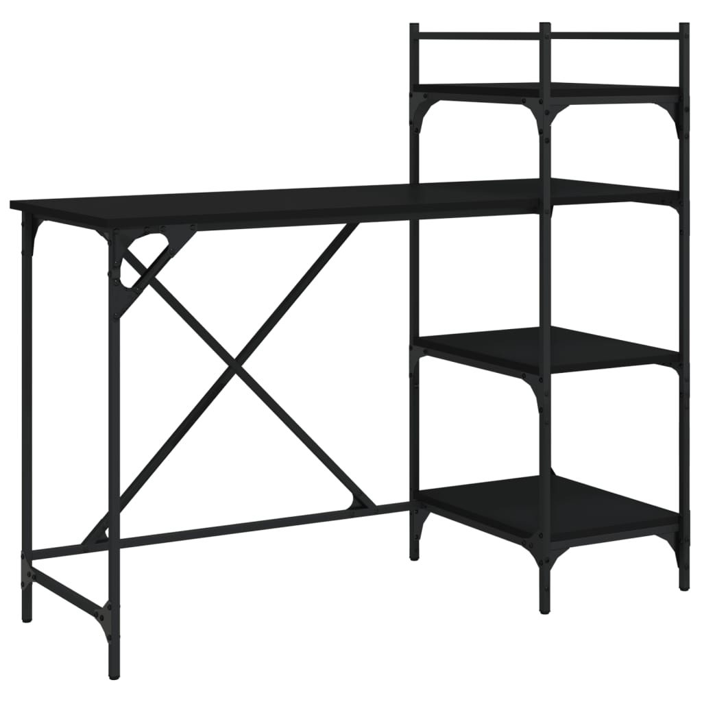 Sleek Black Computer Desk with Shelves - 120x47x109 cm