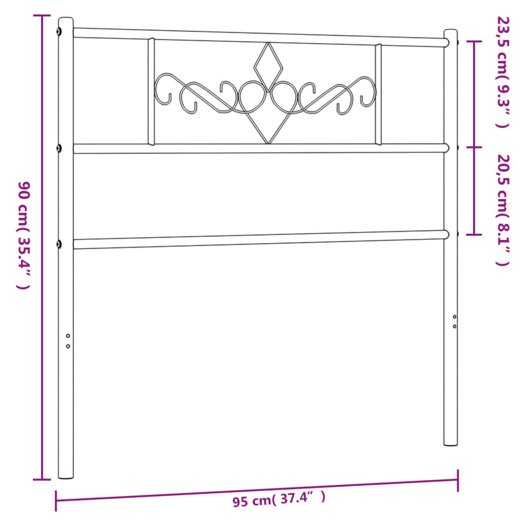 Sleek Black Metal Headboard - 90 cm Modern Bedroom Accent