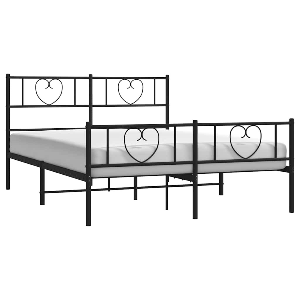 Metal Bed Frame without Mattress with Footboard Black 150x200cm