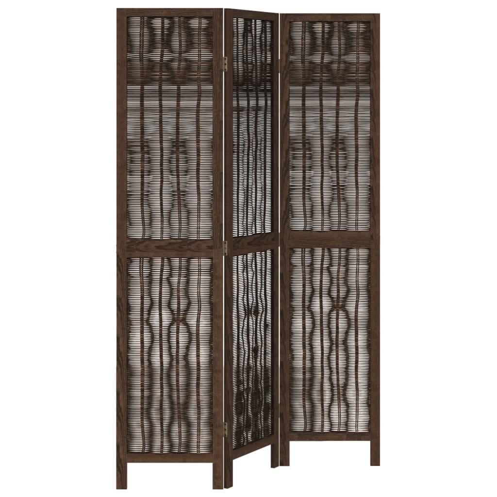 Elegant Dark Brown 3-Panel Room Divider - Solid Paulownia Wood