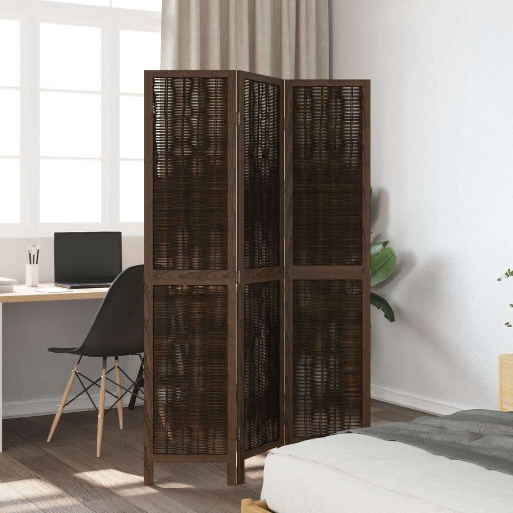 Elegant Dark Brown 3-Panel Room Divider - Solid Paulownia Wood
