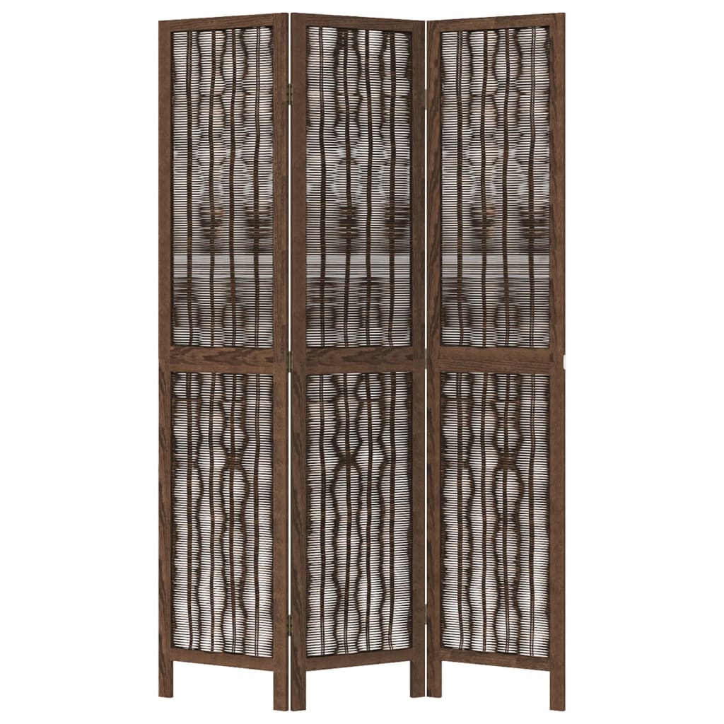 Elegant Dark Brown 3-Panel Room Divider - Solid Paulownia Wood