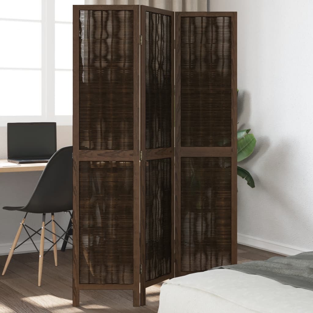Elegant Dark Brown 3-Panel Room Divider - Solid Paulownia Wood