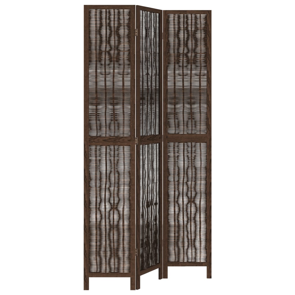 Dark Brown Solid Wood Paulownia 3-Panel Room Divider