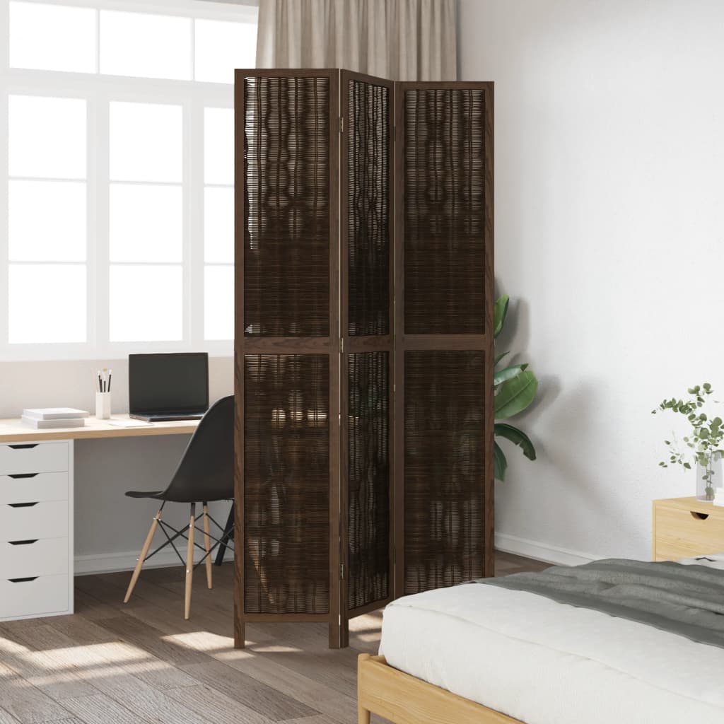 Dark Brown Solid Wood Paulownia 3-Panel Room Divider