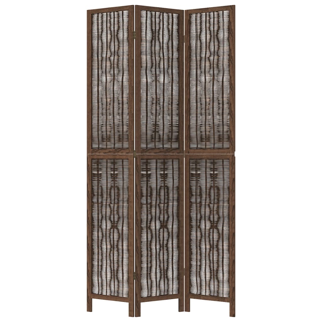 Dark Brown Solid Wood Paulownia 3-Panel Room Divider