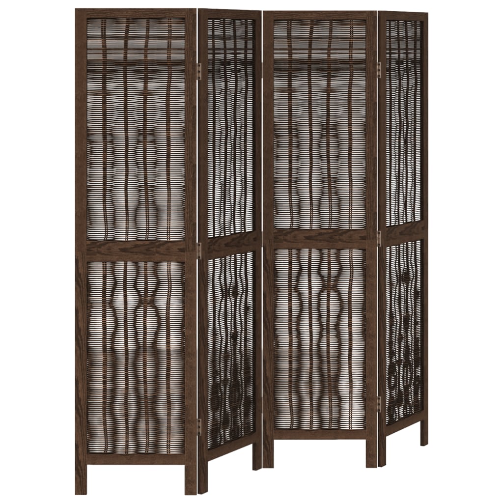 4-Panel Dark Brown Room Divider in Solid Paulownia Wood