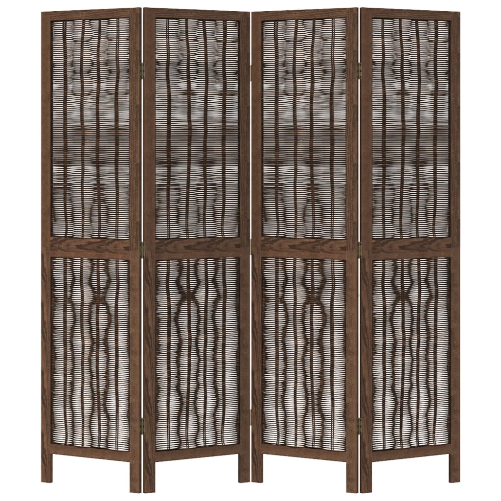 4-Panel Dark Brown Room Divider in Solid Paulownia Wood