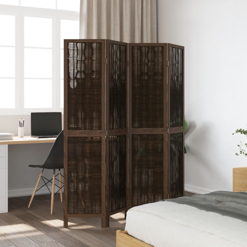4-Panel Room Divider, Dark Brown Solid Wood Paulownia