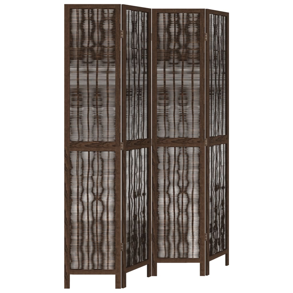 4-Panel Room Divider Solid Wood Paulownia, Dark Brown Finish
