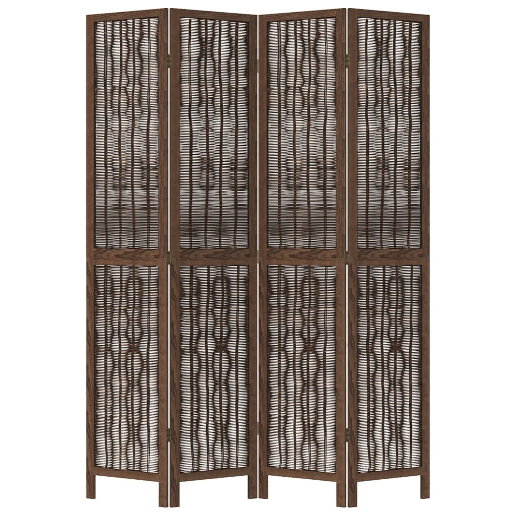 4-Panel Room Divider Solid Wood Paulownia, Dark Brown Finish