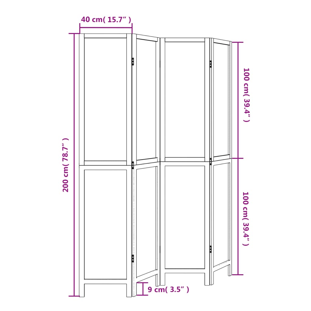 4-Panel Room Divider Solid Wood Paulownia, Dark Brown Finish