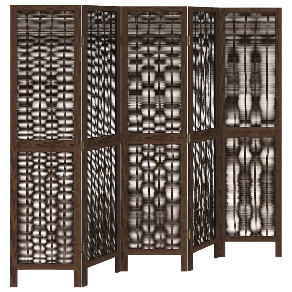 5-Panel Room Divider, Solid Wood Paulownia, Dark Brown Finish