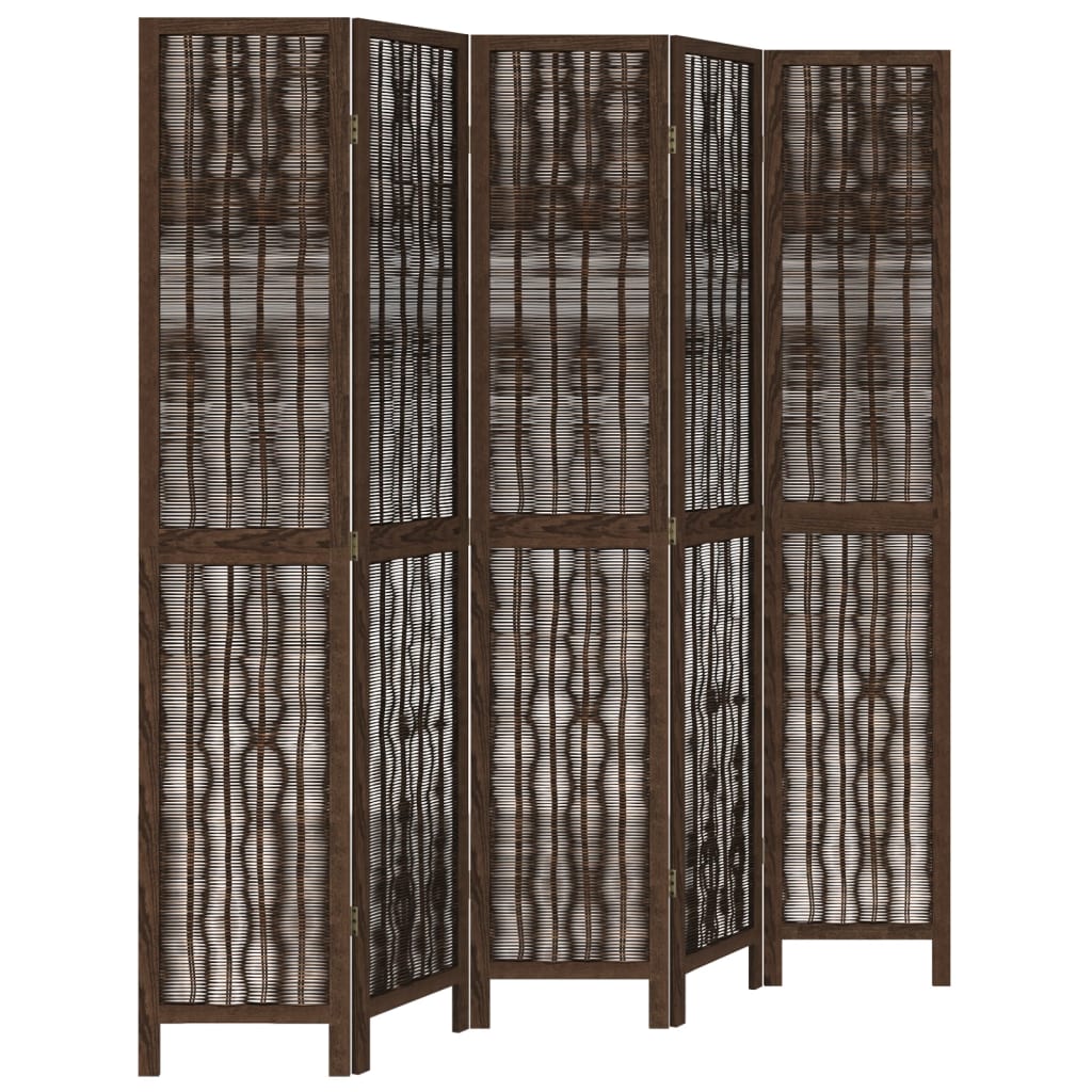 5-Panel Room Divider, Solid Paulownia Wood, Dark Brown Finish