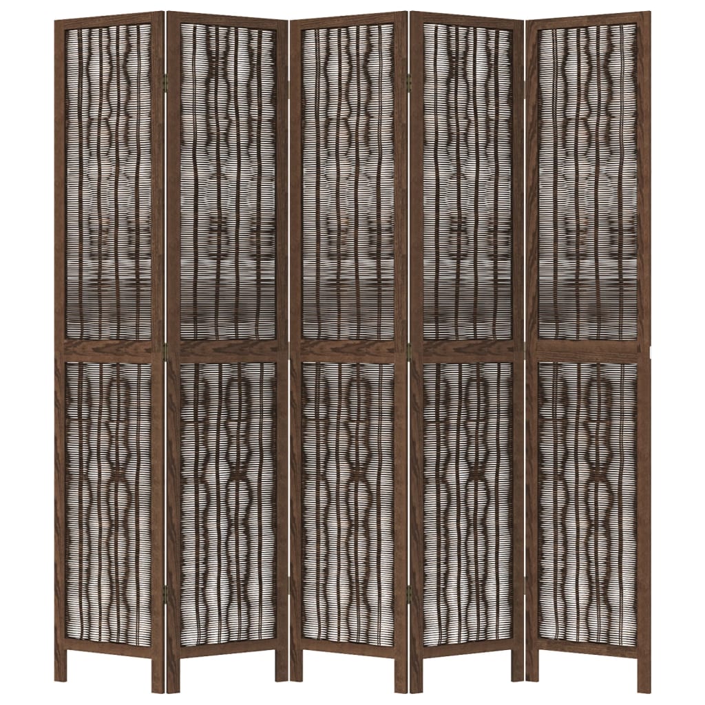 5-Panel Room Divider, Solid Paulownia Wood, Dark Brown Finish