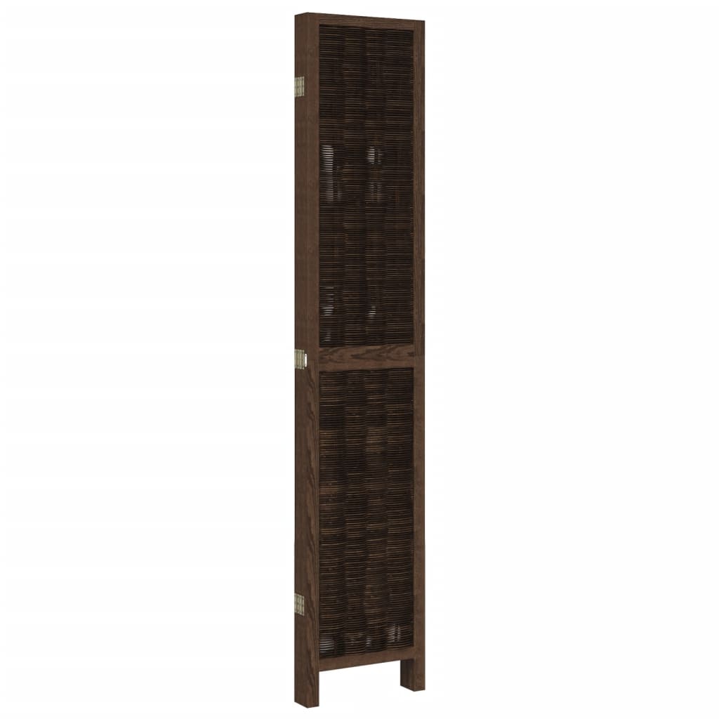 5-Panel Room Divider, Solid Paulownia Wood, Dark Brown Finish