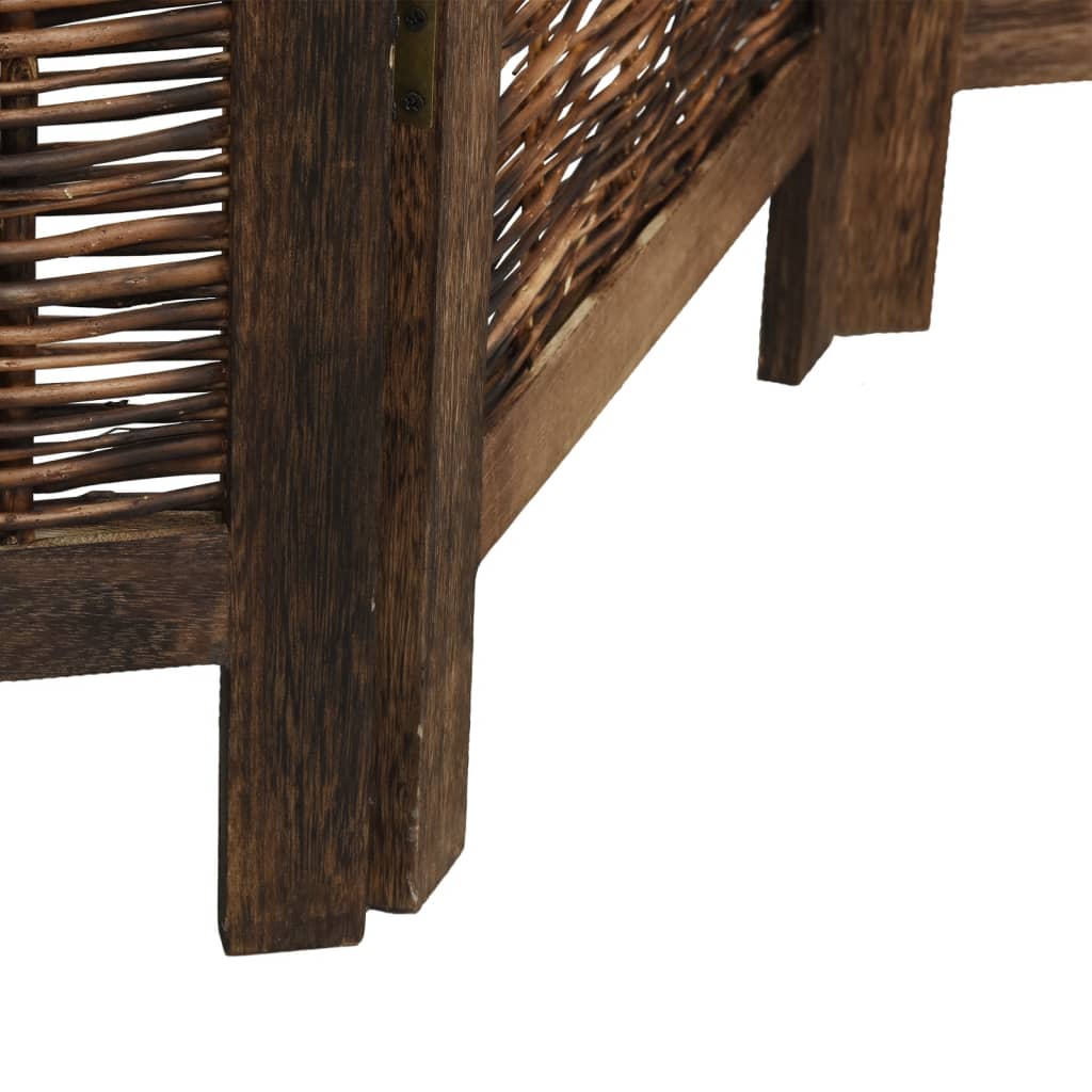 5-Panel Room Divider, Solid Paulownia Wood, Dark Brown Finish