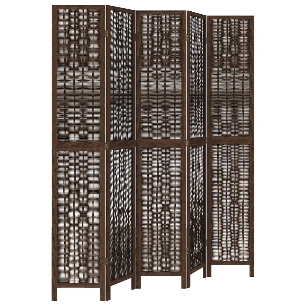 5-Panel Dark Brown Room Divider, Solid Paulownia Wood