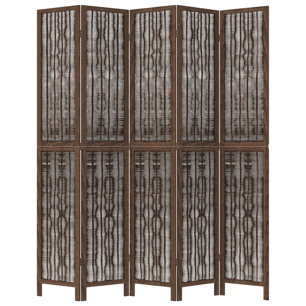 5-Panel Dark Brown Room Divider, Solid Paulownia Wood