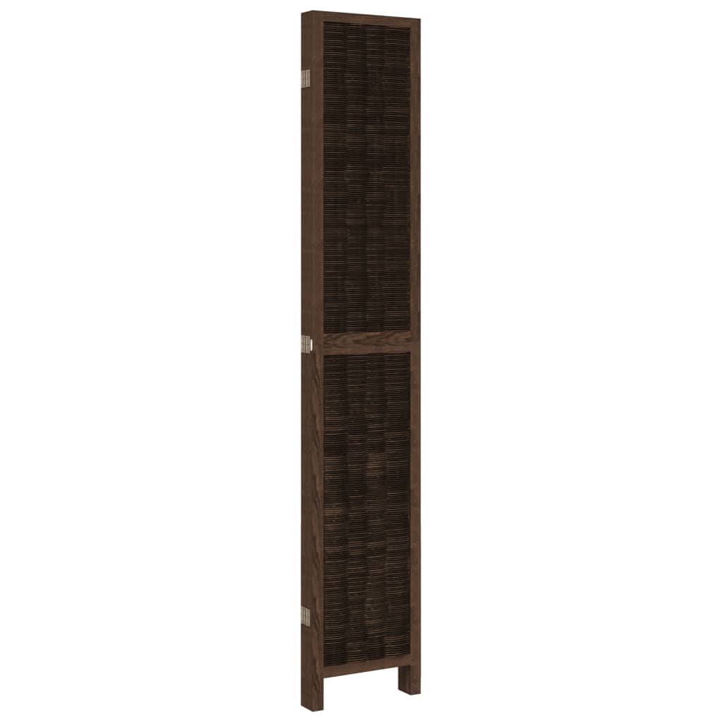 5-Panel Dark Brown Room Divider, Solid Paulownia Wood