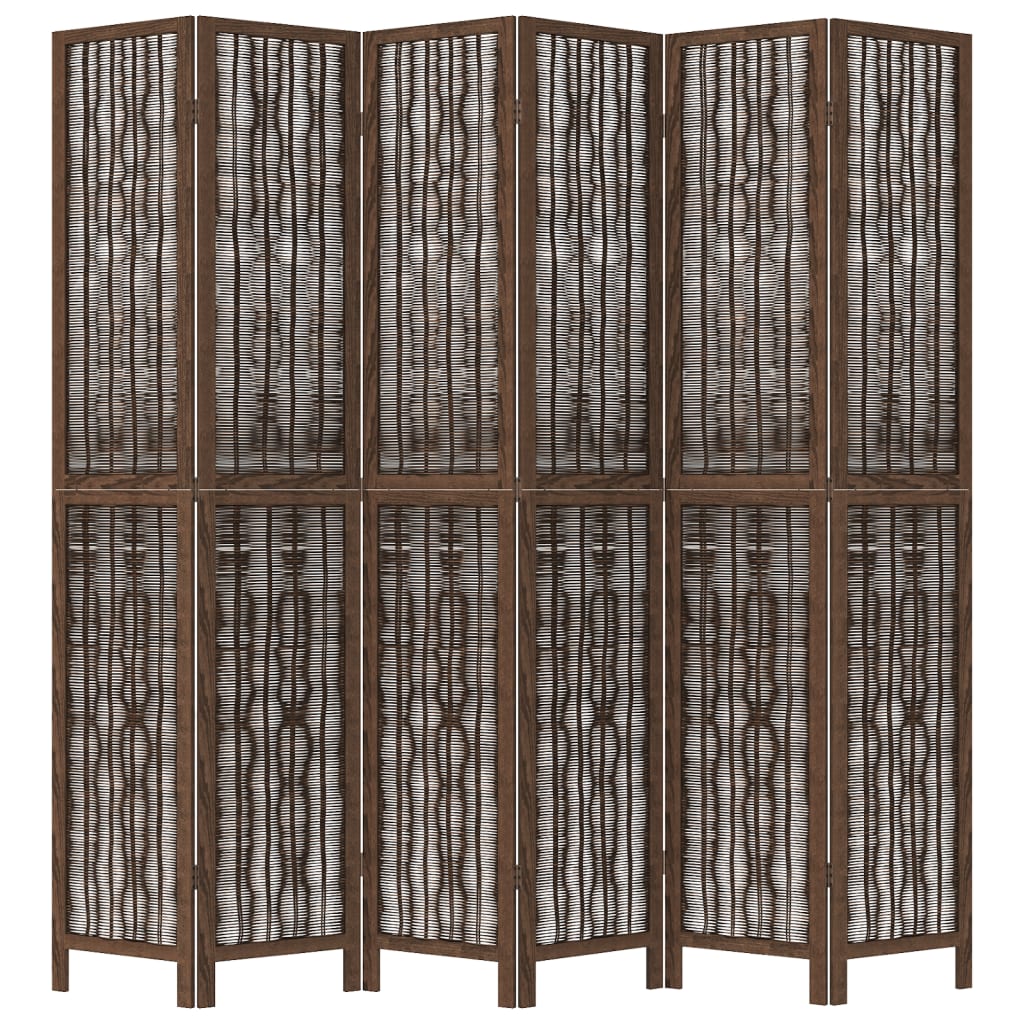 6-Panel Solid Paulownia Wood Room Divider - Dark Brown Finish