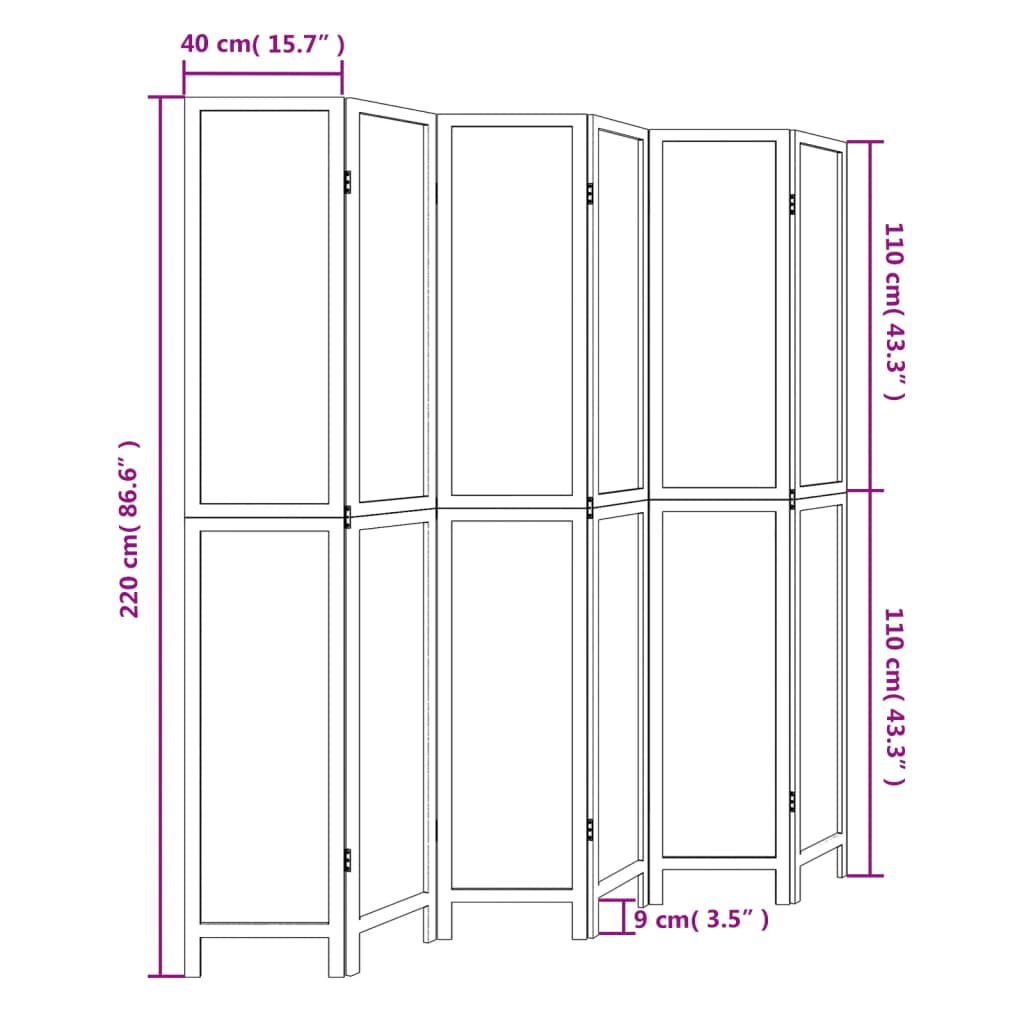 6-Panel Solid Paulownia Wood Room Divider - Dark Brown Finish