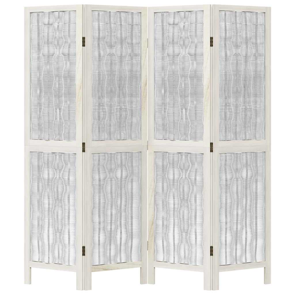 White Solid Wood Room Divider, 4 Panels - Paulownia Elegance