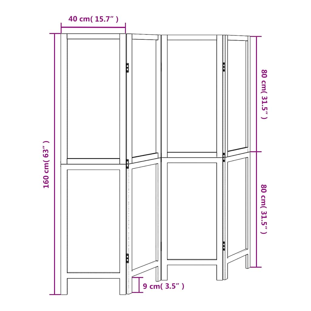 White Solid Wood Room Divider, 4 Panels - Paulownia Elegance