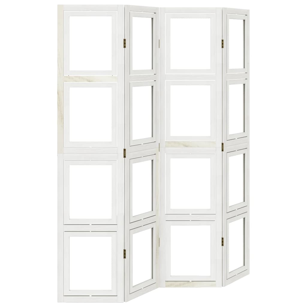 White Solid Wood 4-Panel Room Divider - Paulownia Privacy Screen