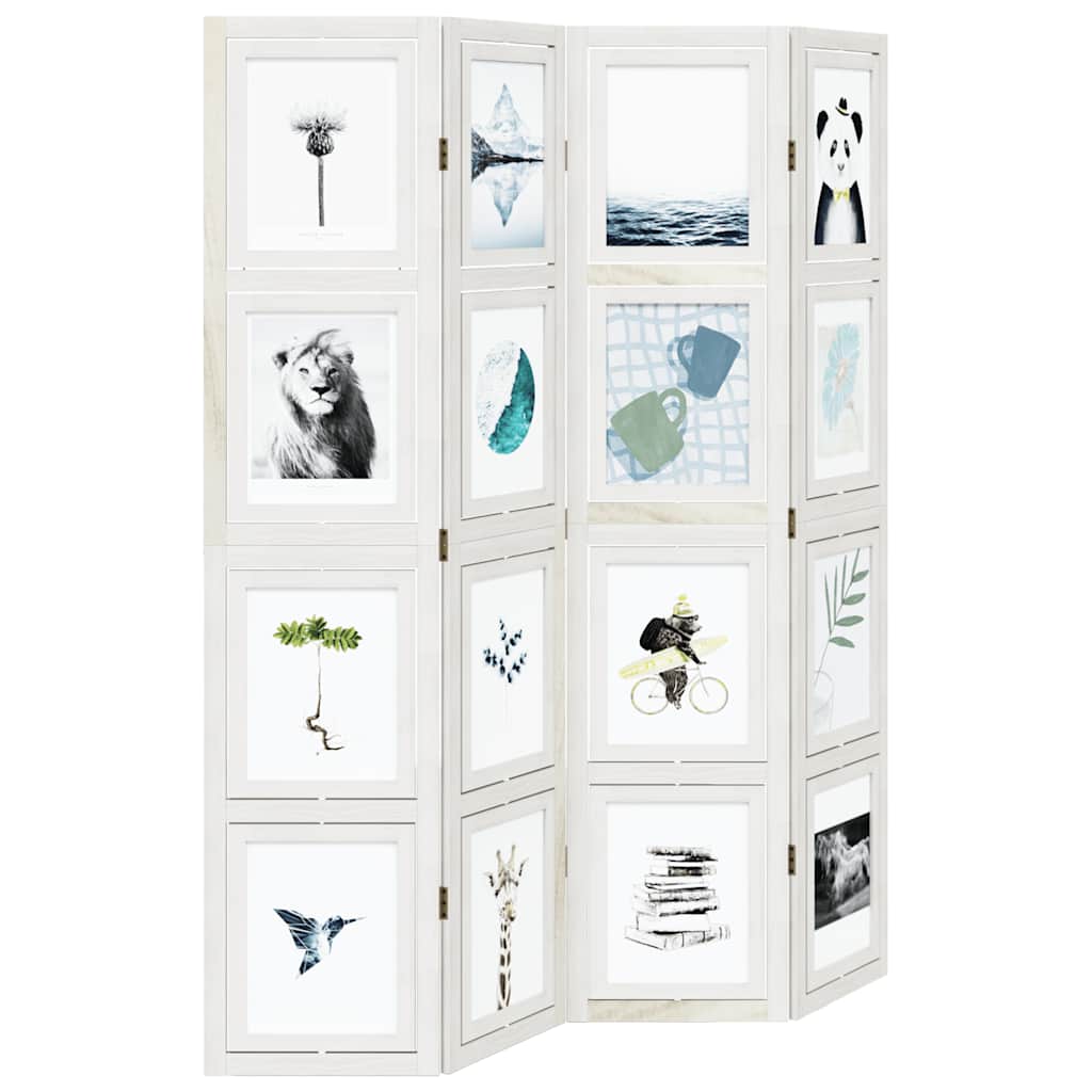 White Solid Wood 4-Panel Room Divider - Paulownia Privacy Screen