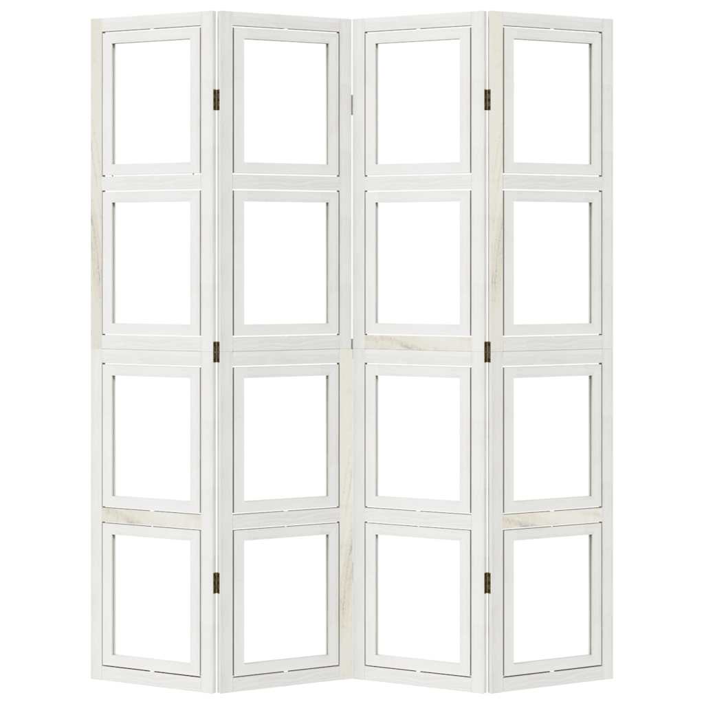 White Solid Wood 4-Panel Room Divider - Paulownia Privacy Screen