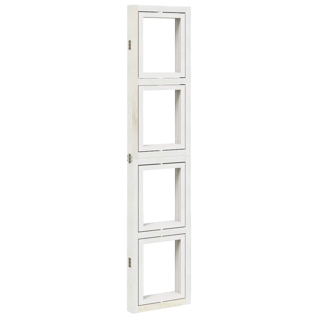 White Solid Wood 4-Panel Room Divider - Paulownia Privacy Screen