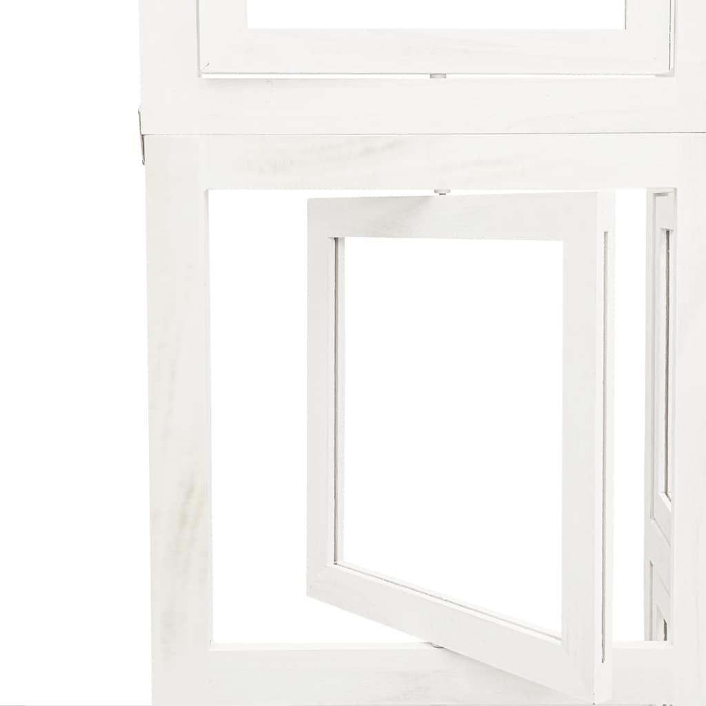 White Solid Wood 4-Panel Room Divider - Paulownia Privacy Screen