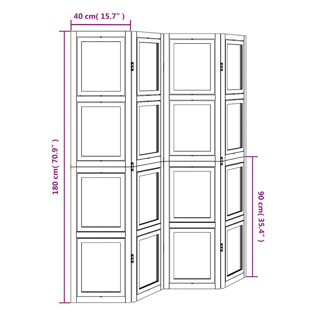 White Solid Wood 4-Panel Room Divider - Paulownia Privacy Screen