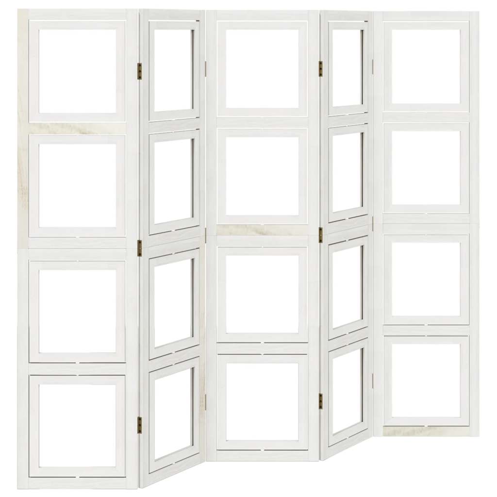 White Solid Wood Paulownia 5-Panel Room Divider