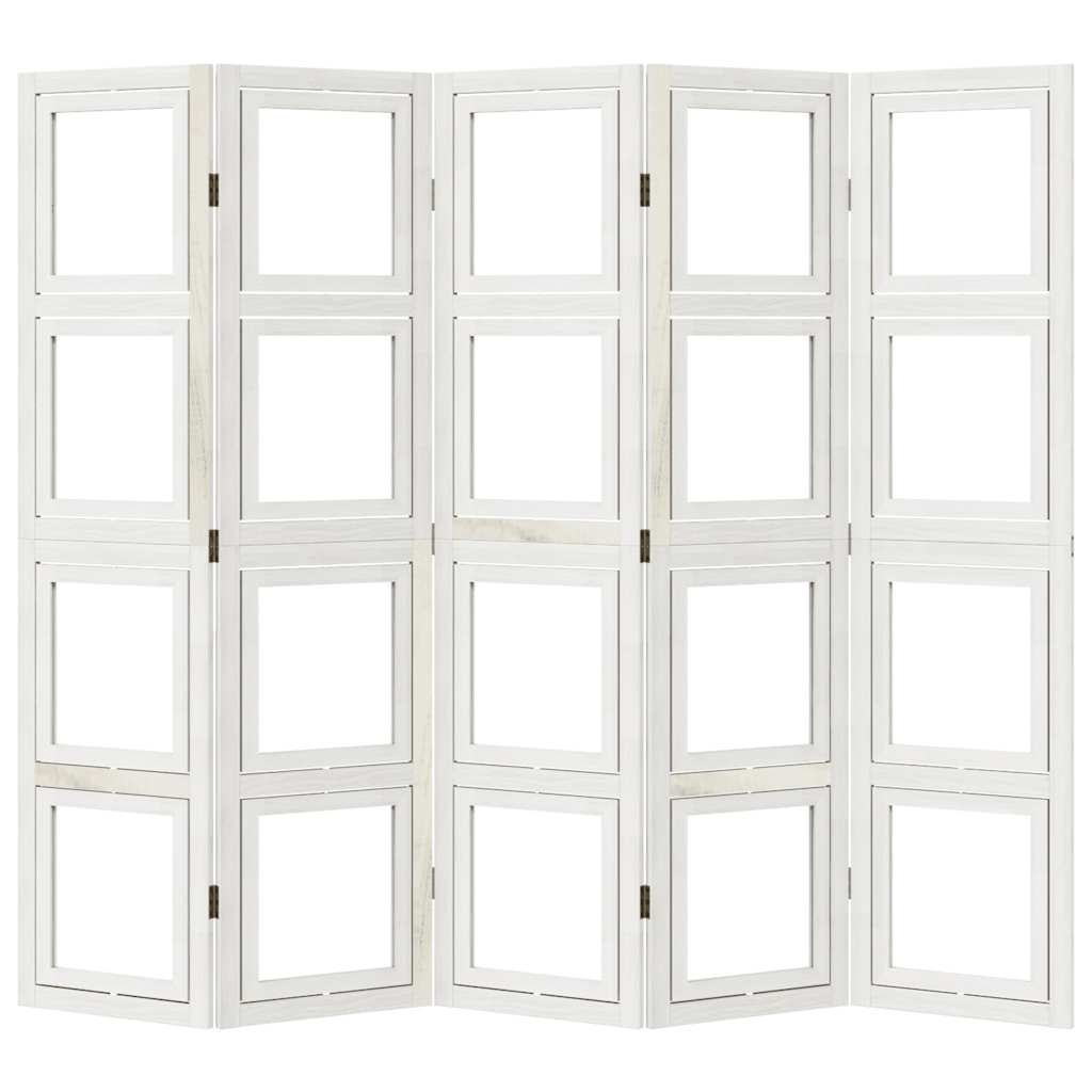 White Solid Wood Paulownia 5-Panel Room Divider
