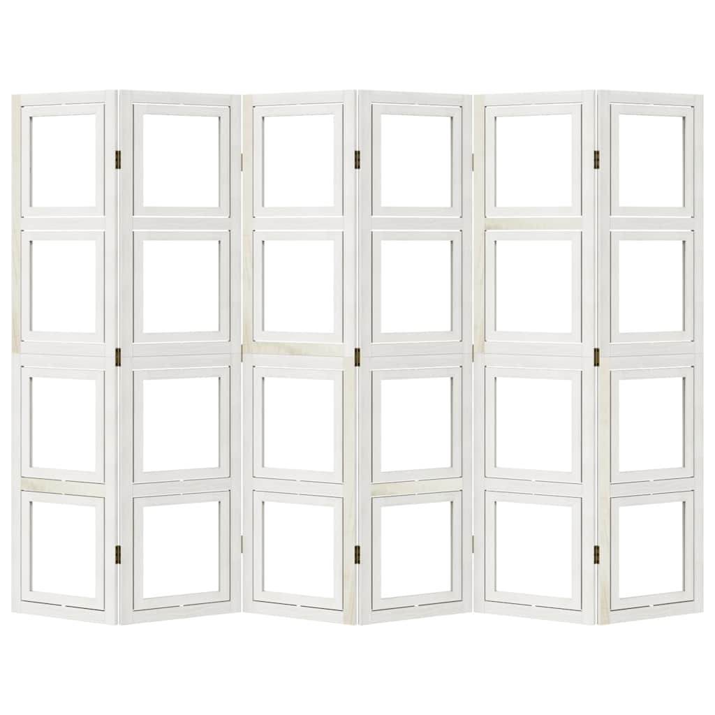 White Solid Wood Room Divider, 6 Panels, Paulownia Design